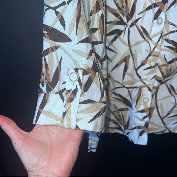 JM Collection | 100% Linen Brown & White Foliage Print Button Up Blouse Size:14 - Picture 8 of 9
